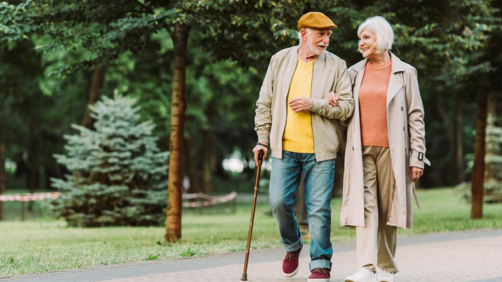 An Elderly Couple Walking